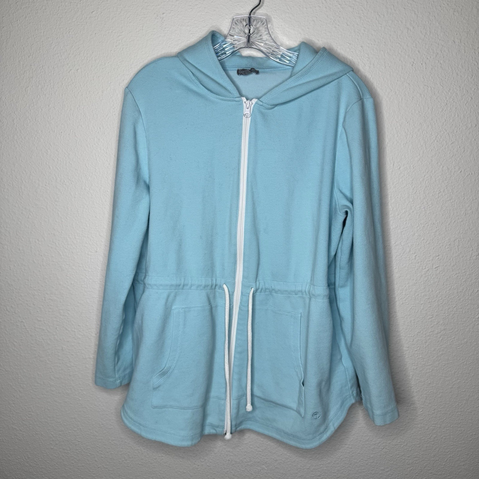 Talbots T By Talbots Light Blue Textured Full Zip Hoodie Jacket Women's Large